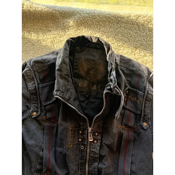 Vintage FUSAI Women Black Moto Jacket Red Contrast Stitch Punk Streetwear Size M - Picture 3 of 5